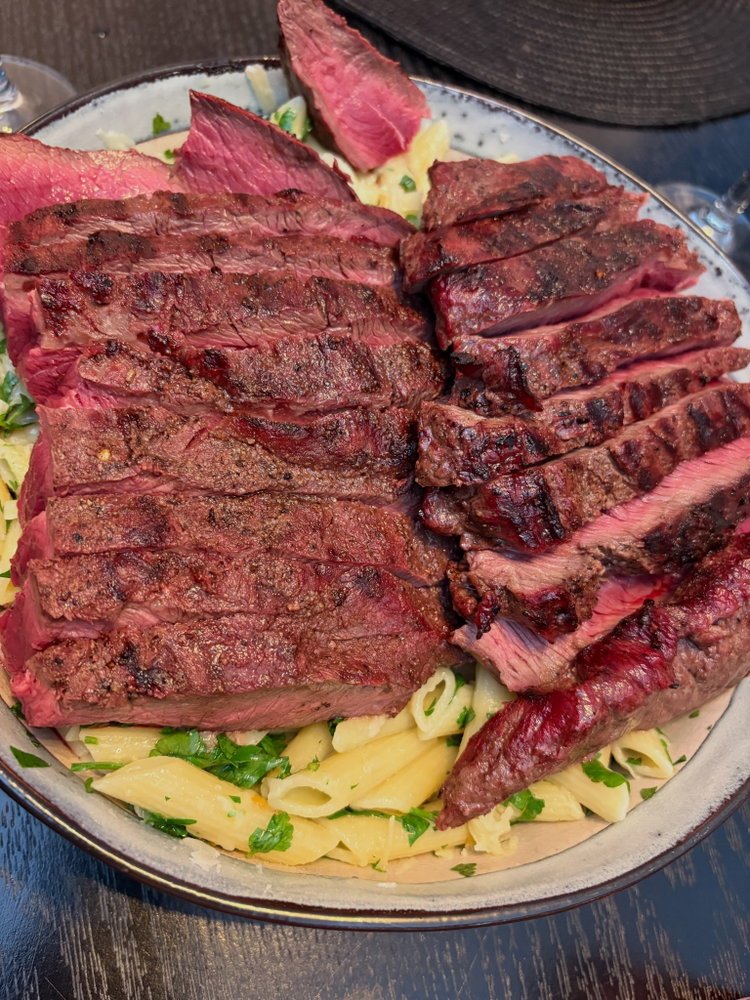 Flat Iron Steak & Spicy Garlic Penne